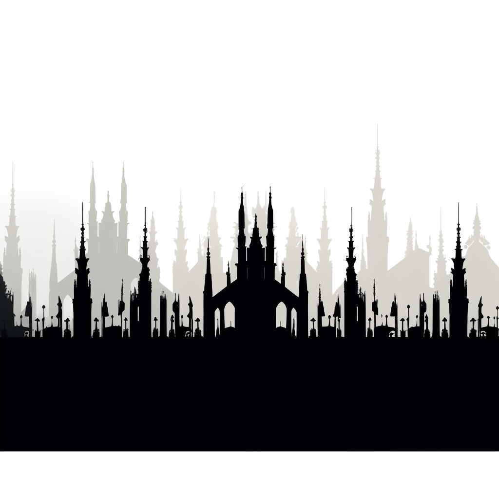 Gothic flying buttresses silhouette on white