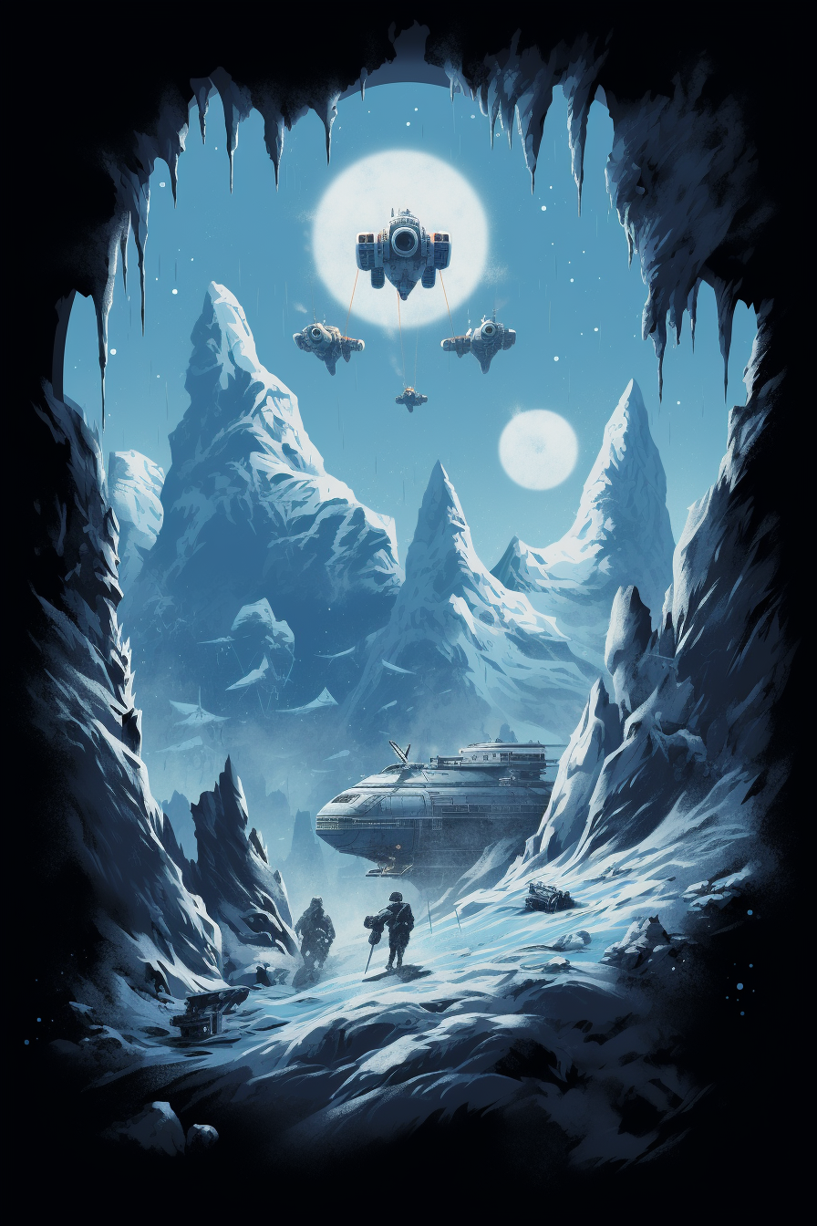 Gothic spaceship crash in frozen mountains