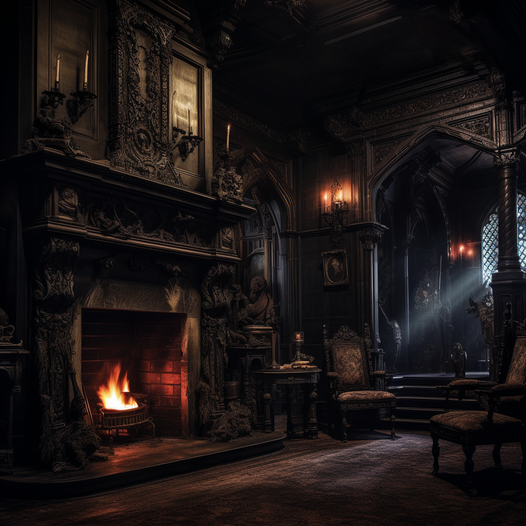 Creepy Gothic Mansion with Spotlit Fireplace