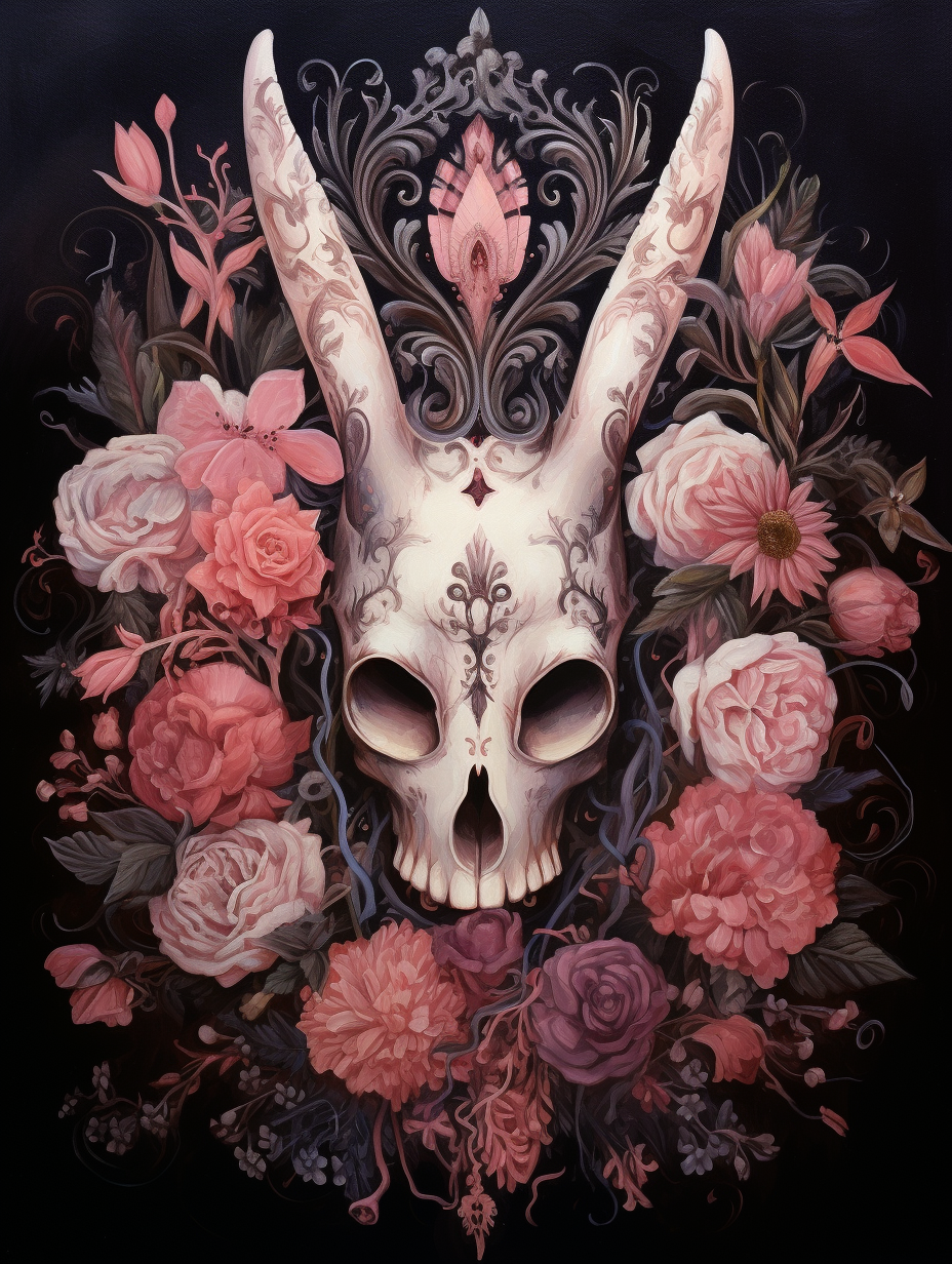 Gothic Rabbit Skull Boho Floral