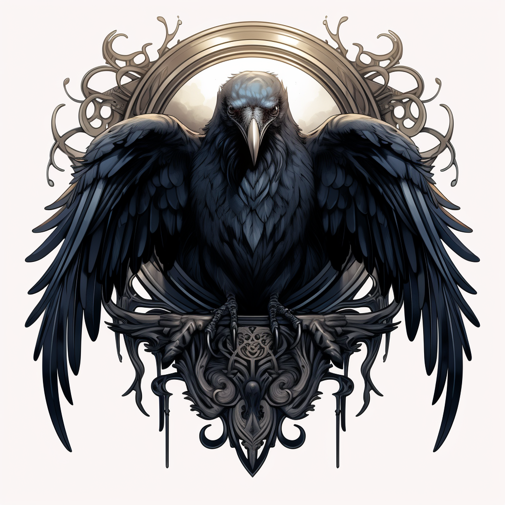 Gothic raven with spread wings in Nordic style