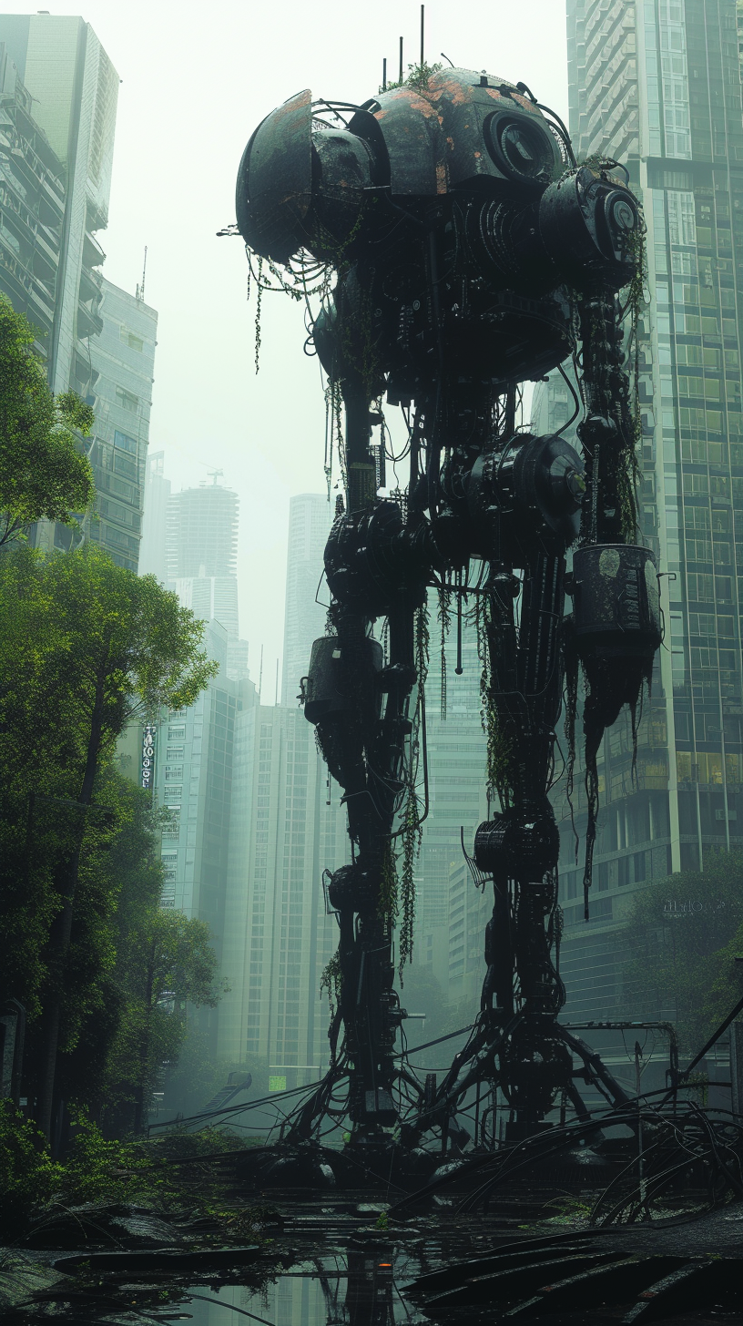 Gothic Robots Walking Tokyo City