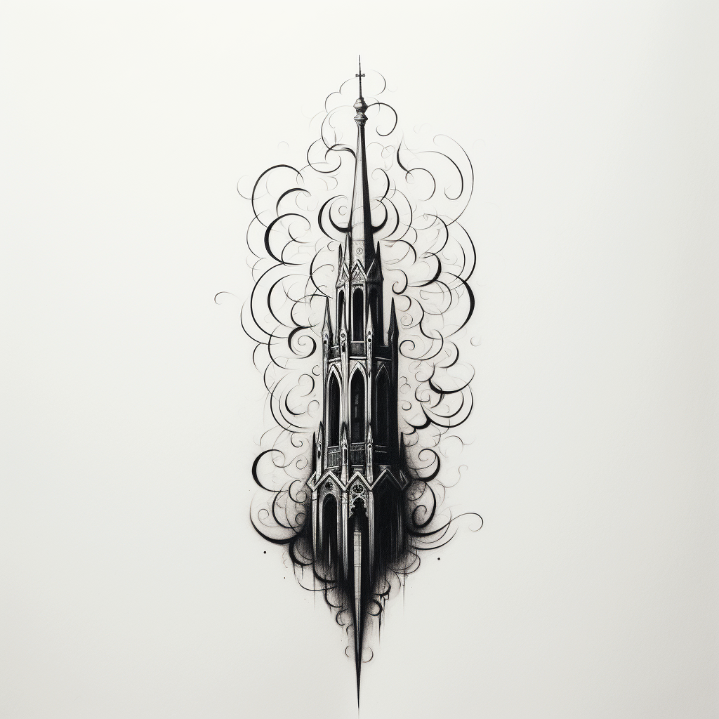 Minimalist gothic tower icon in black and white