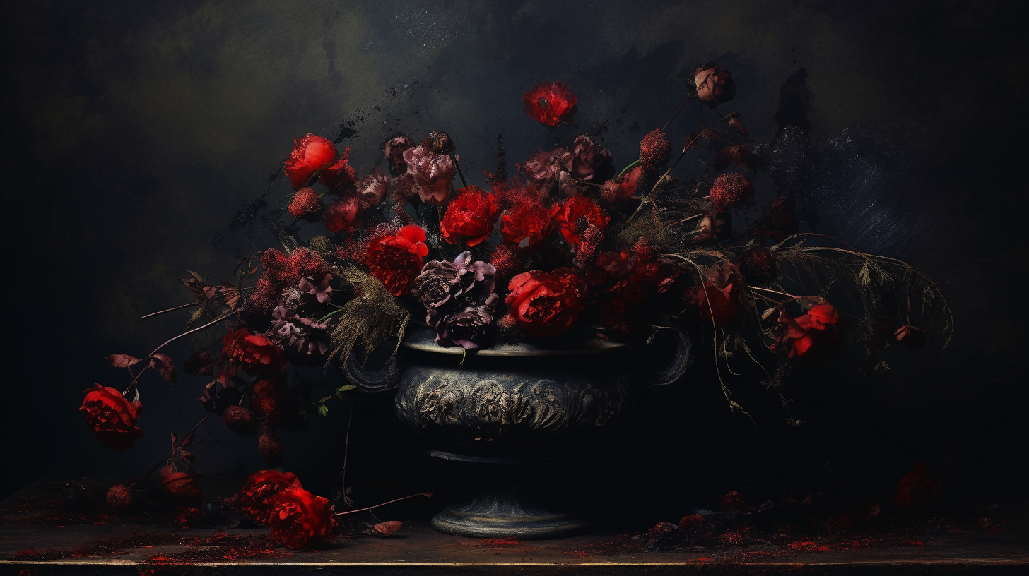 Dark Gothic Vase with Dry Red Flowers