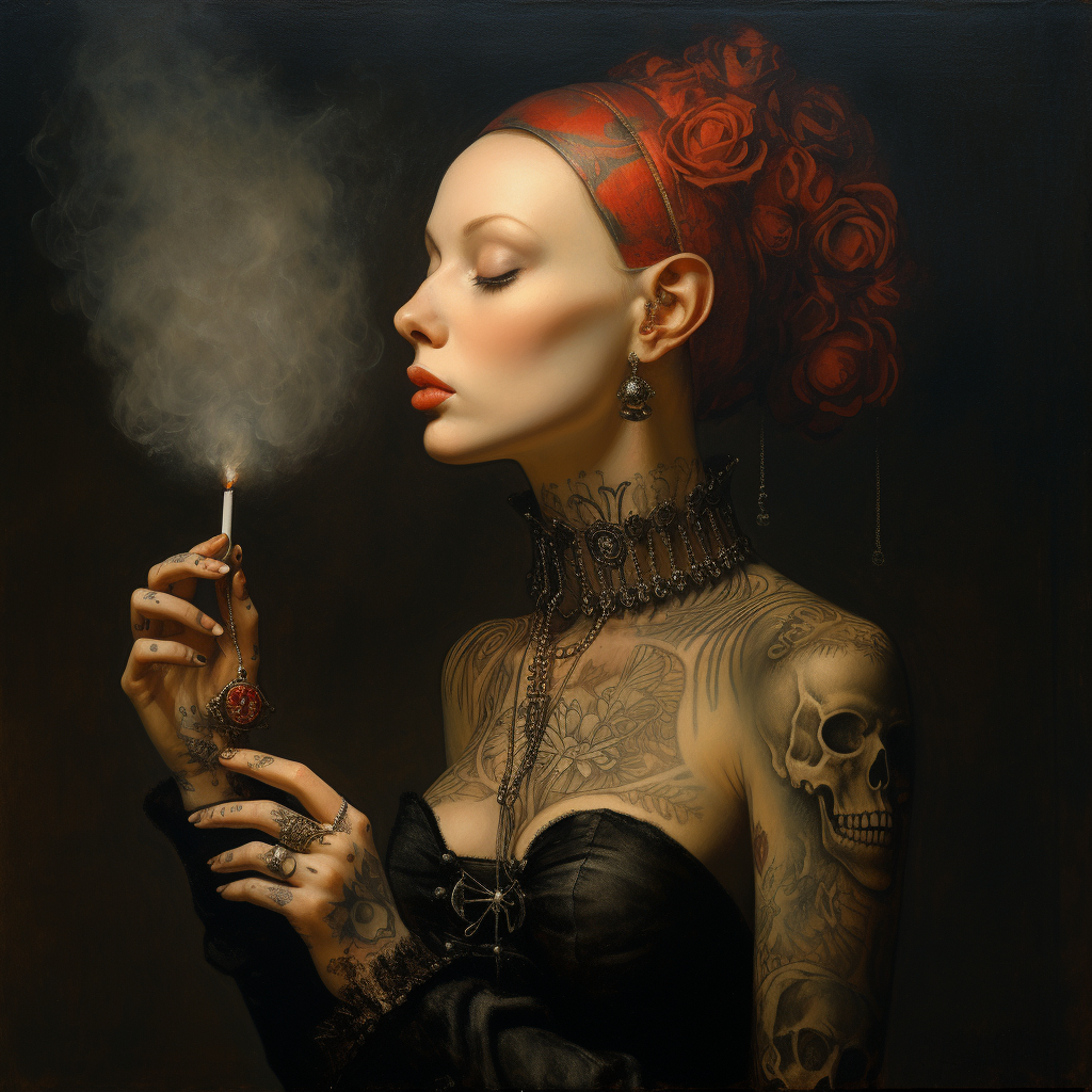 Gothic Victorian woman with lit match