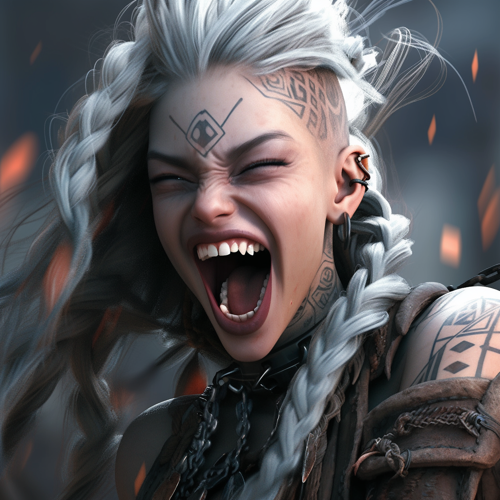 Gothic Viking Woman with Punk Hairs Smiling