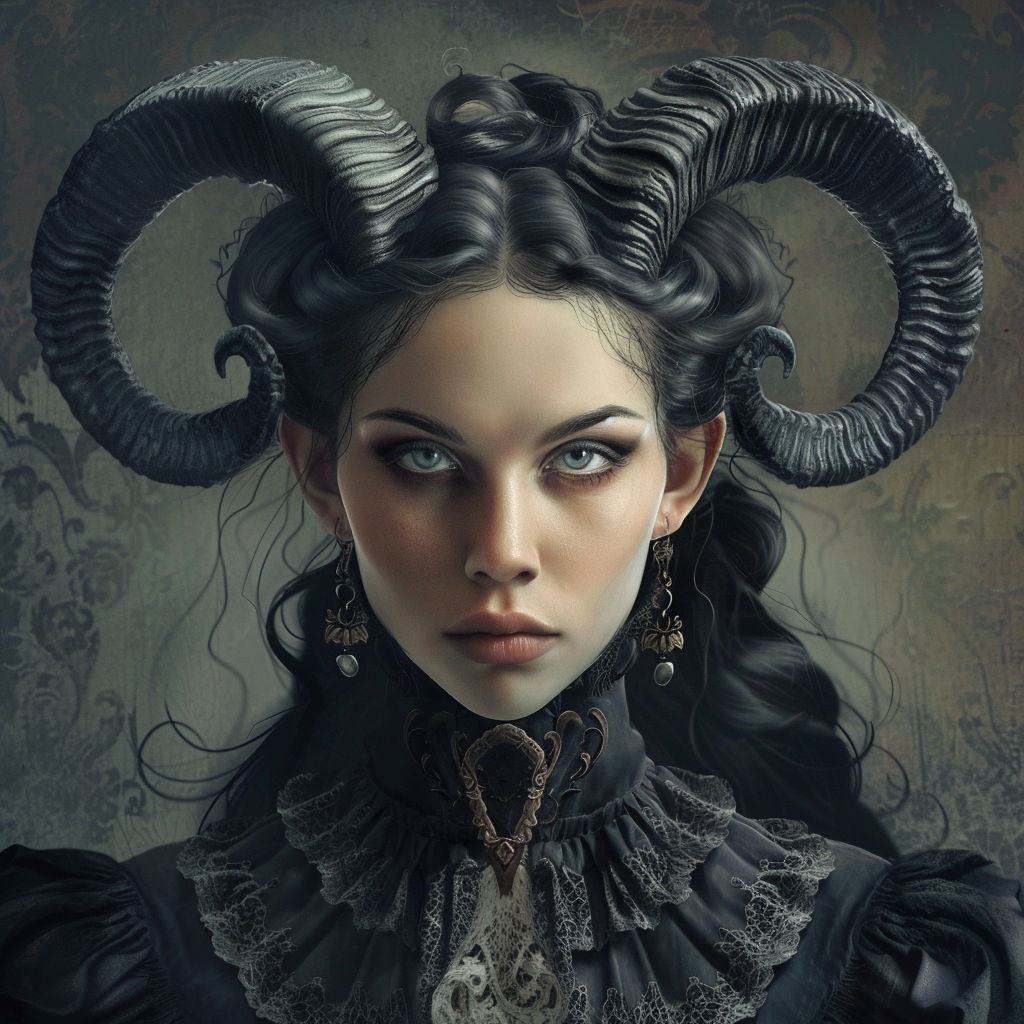 Woman with dark gothic ram horns