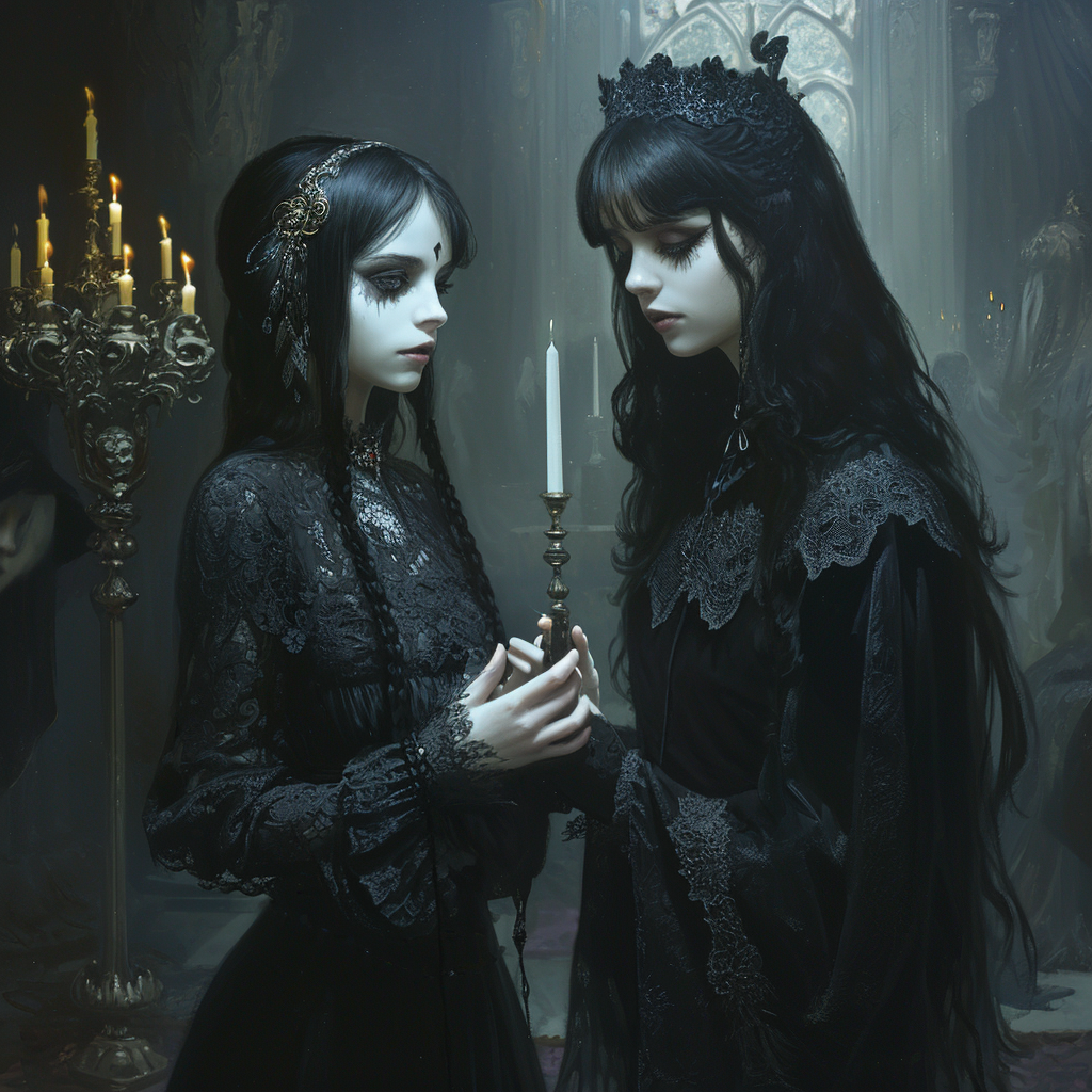 Young lady goths worship vampire