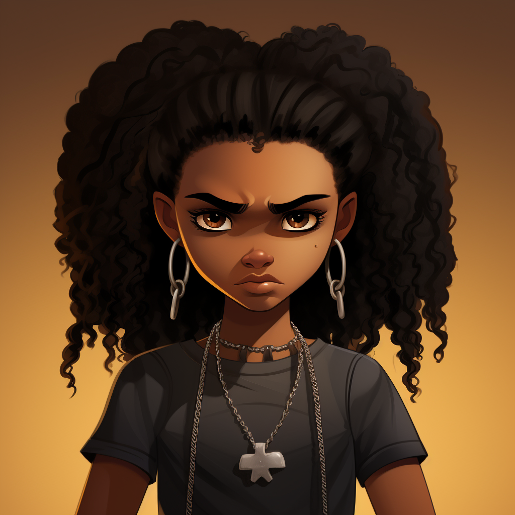 Gothic black girl with frizzy hair and piercing