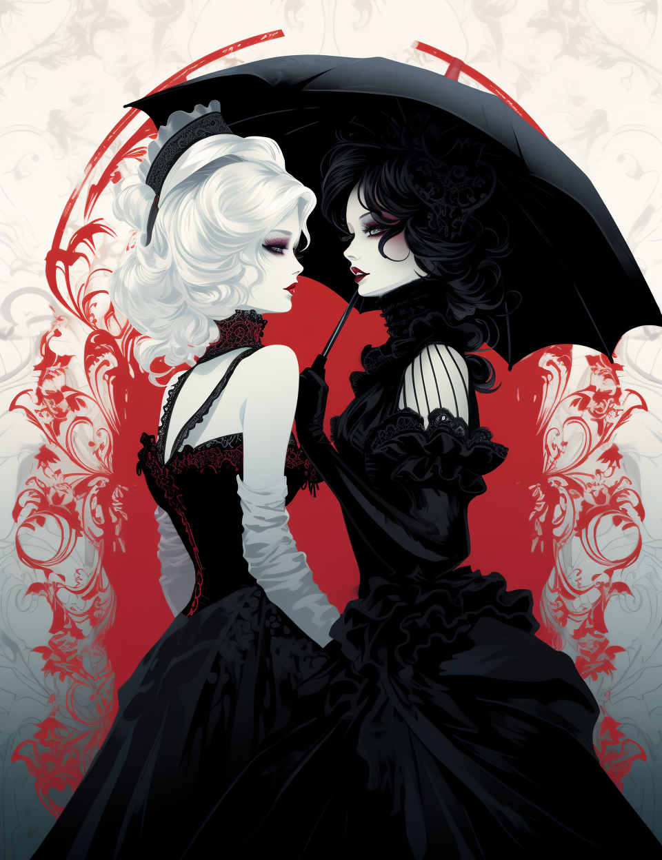 Gothic Halloween beauties in Victorian clothing