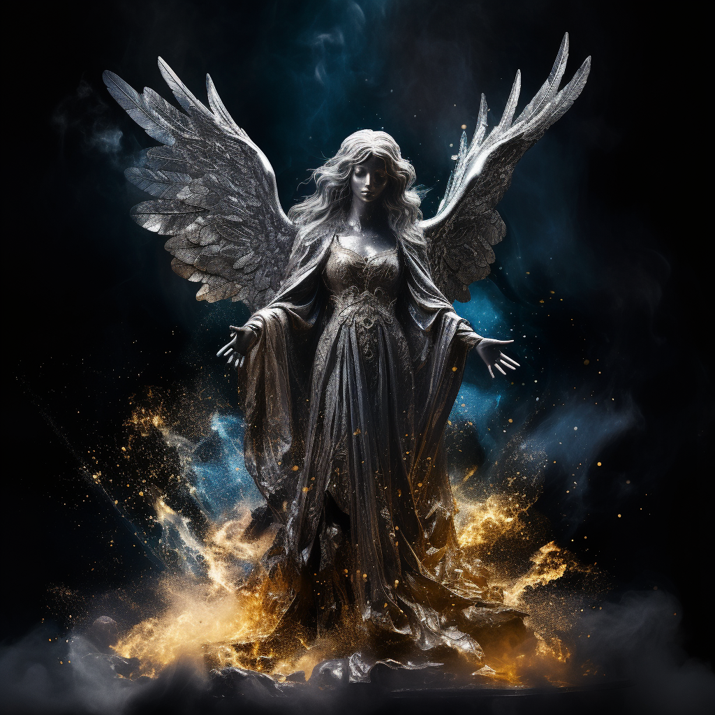 Gothic stone angel statue in deep space