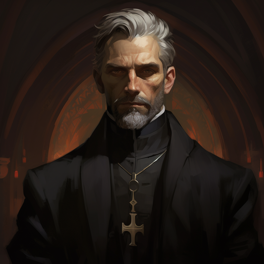 Mysterious gothic Victorian priest in dynamic lighting