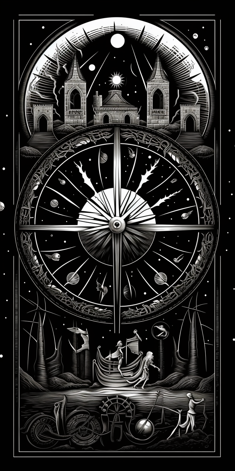 Gothic Wheel of Fortune Tarot Illustration