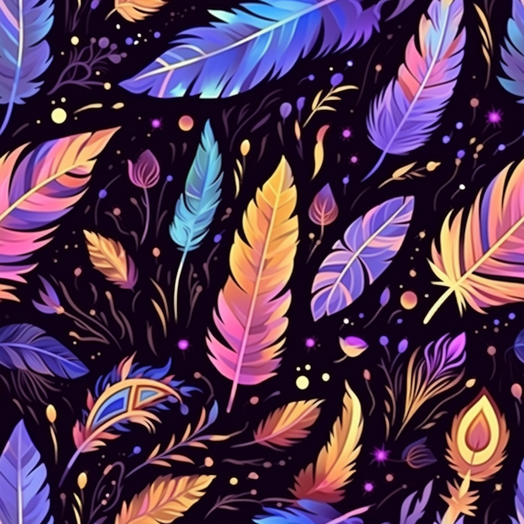 Gouache Magic Pattern with Feathers and Crystals