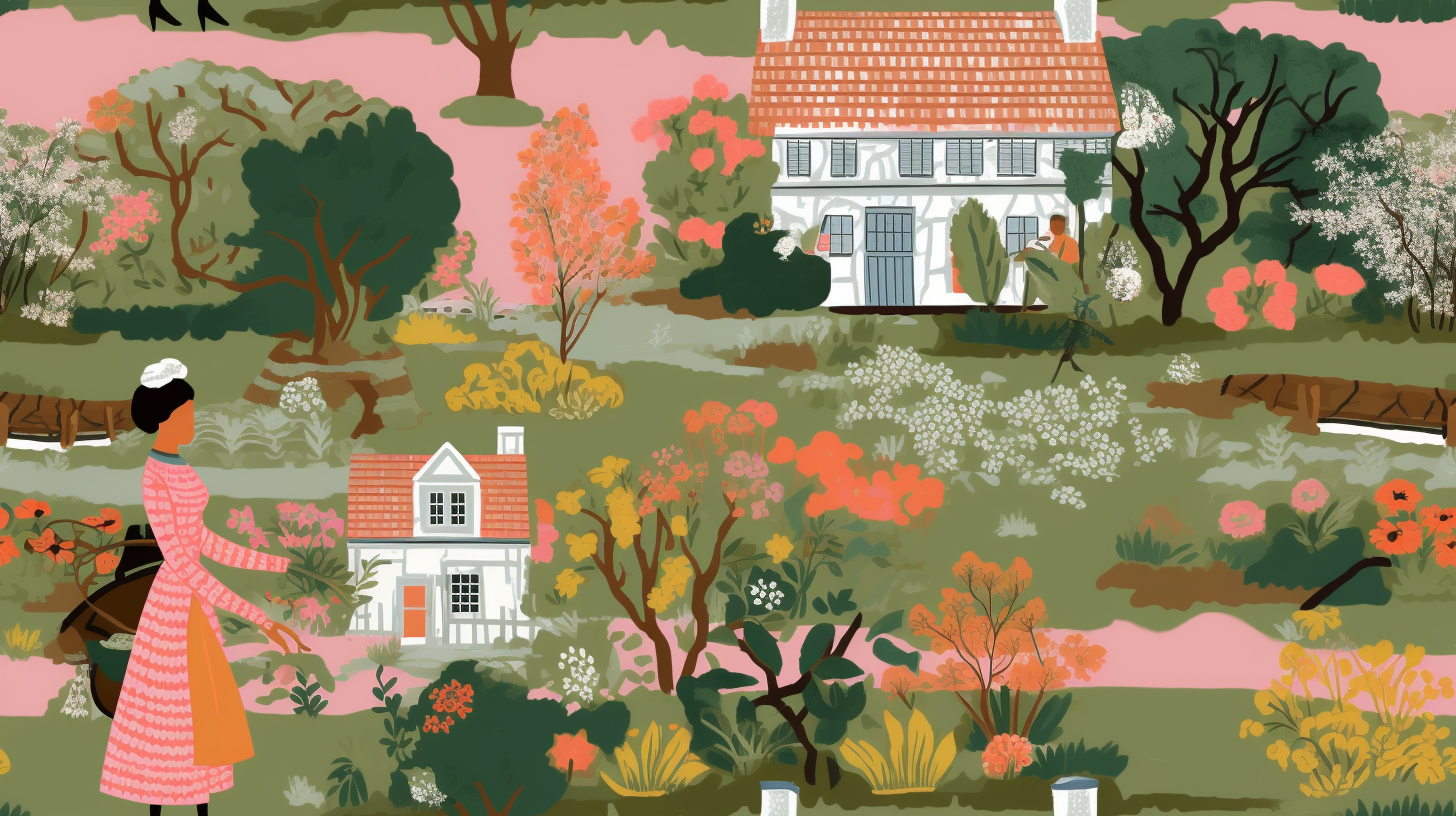 Beautiful gouache English garden illustrations