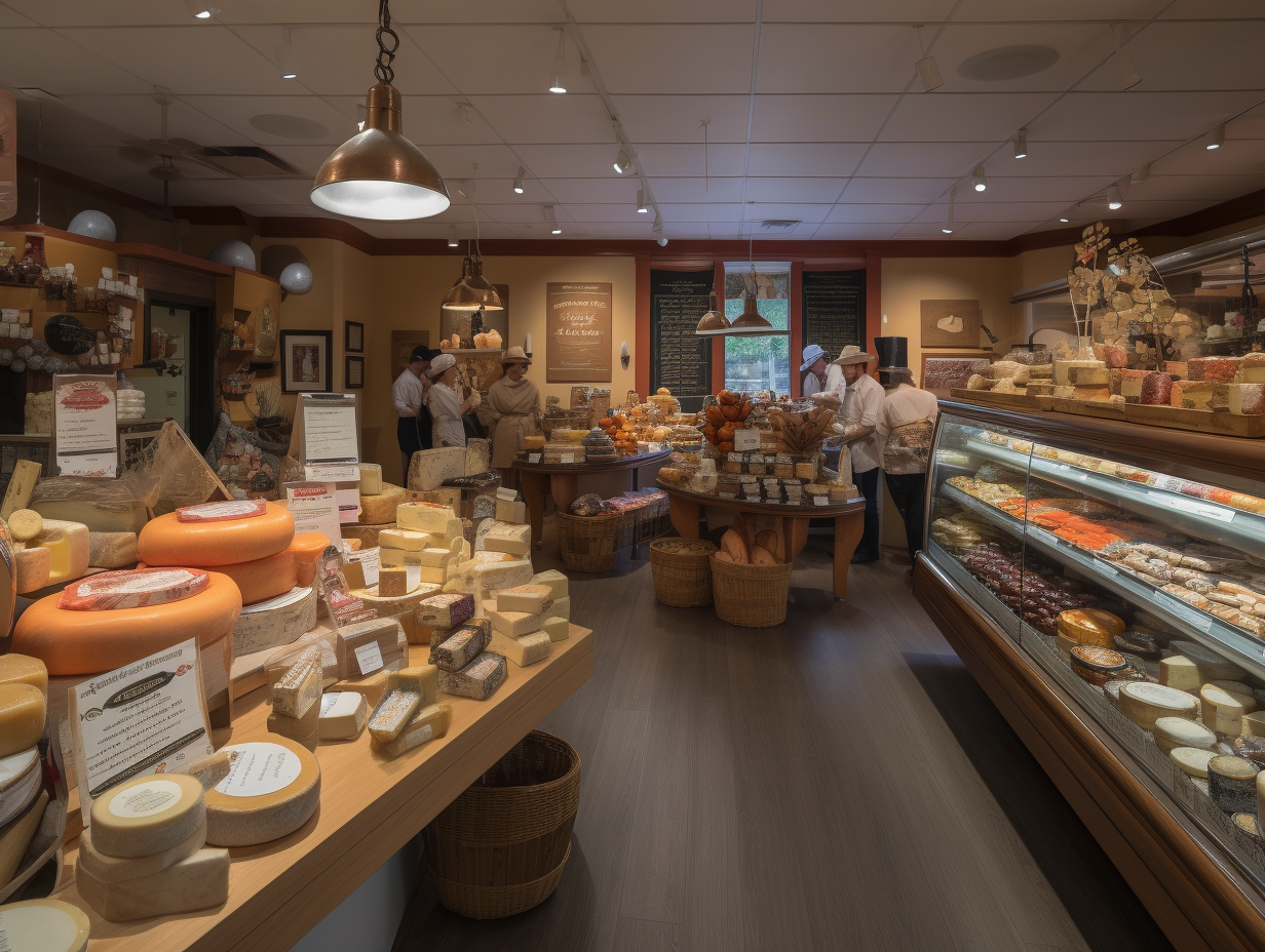 Inside view of gourmet cheese and meat store