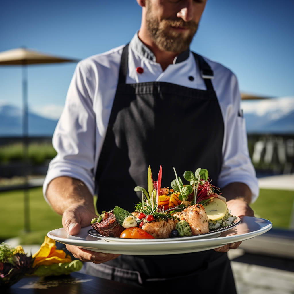 Chef serving gourmet plates with elegance