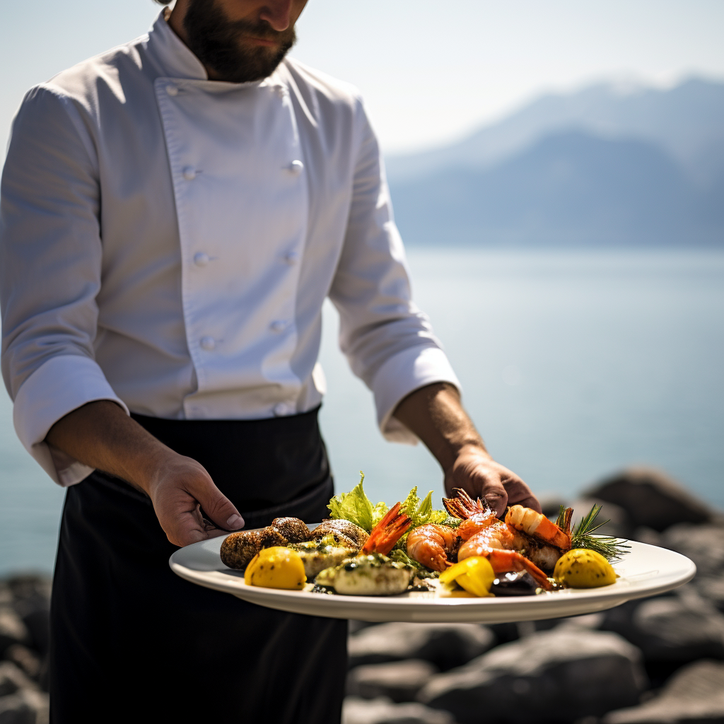 Chef serving gourmet plates with elegance