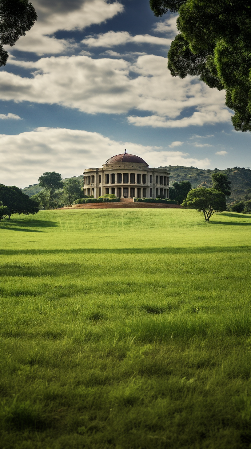 Government building in Eswatini surrounded by green field