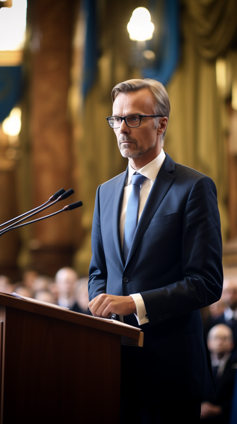 Swedish head of government giving speech