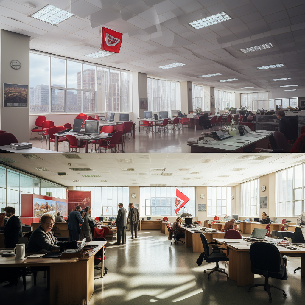 Contrasting socialist and capitalist office environments