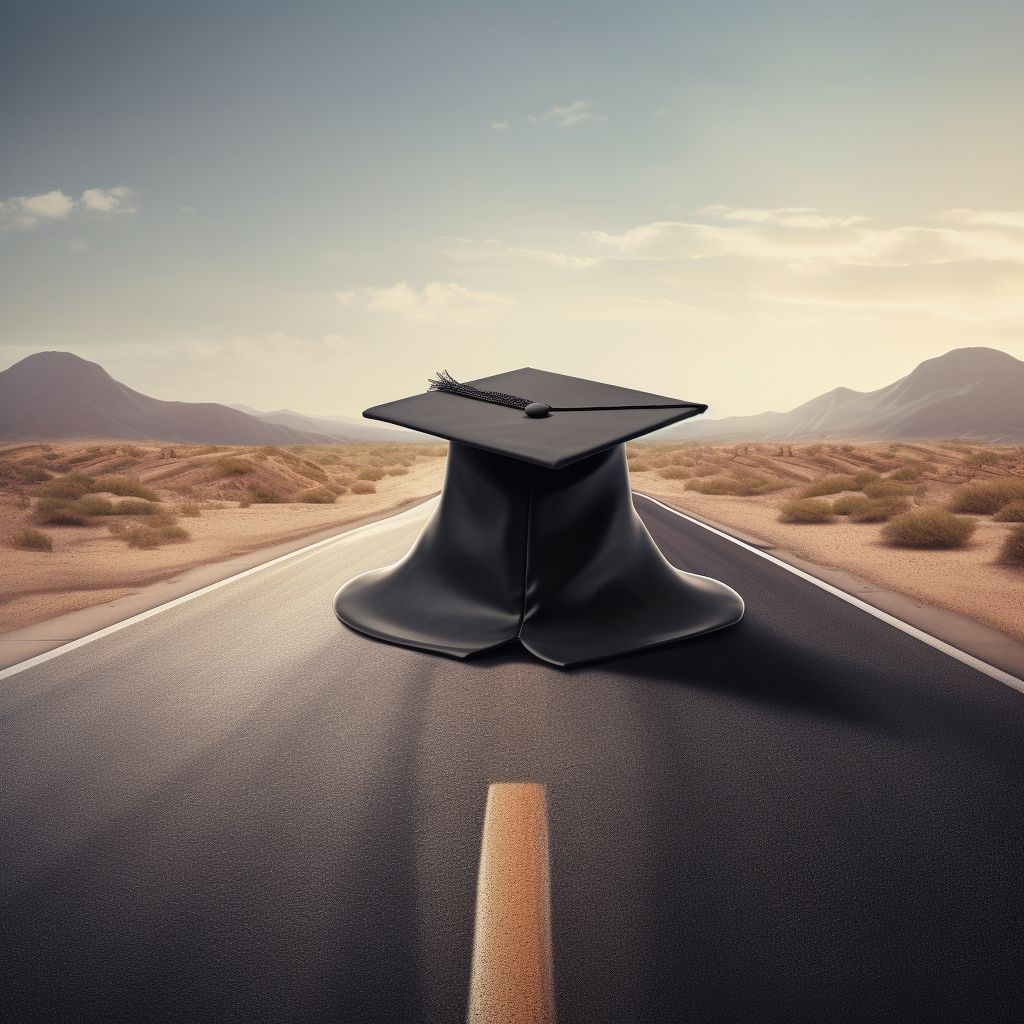 Graduate Hat on Road Surface