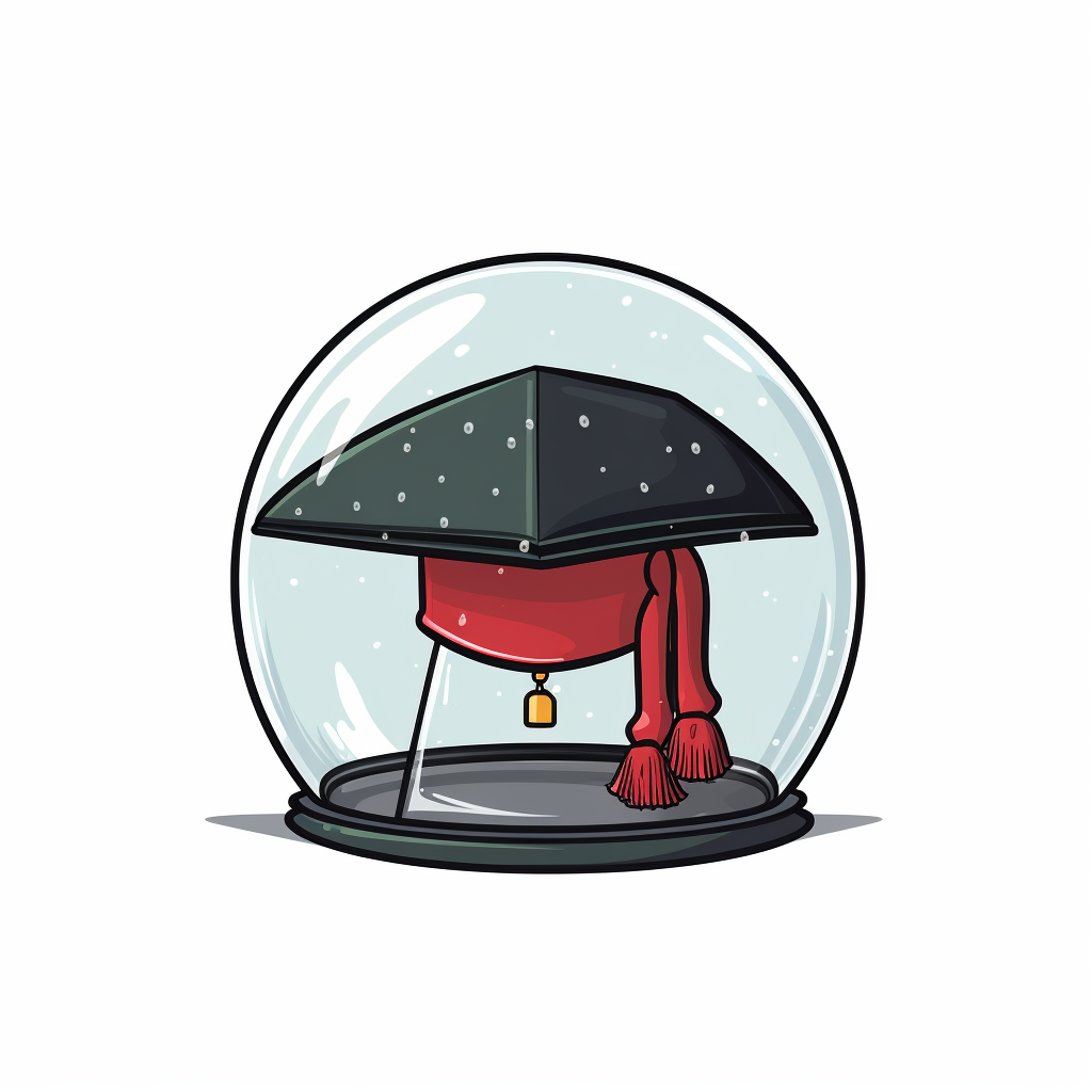 Graduation cap in Christmas snow globe