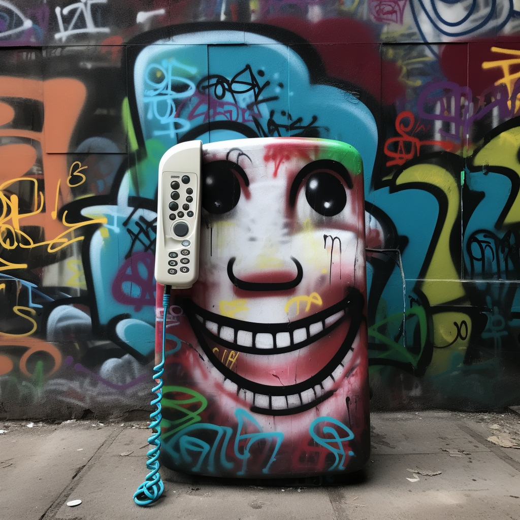 Colorful graffiti art of a manic smiling face