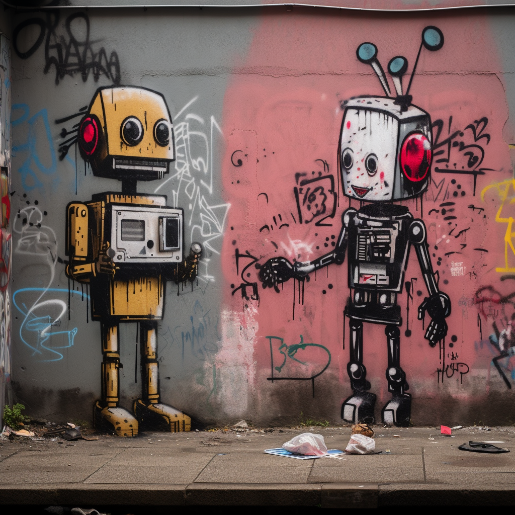 Robot Graffiti in Futuristic World