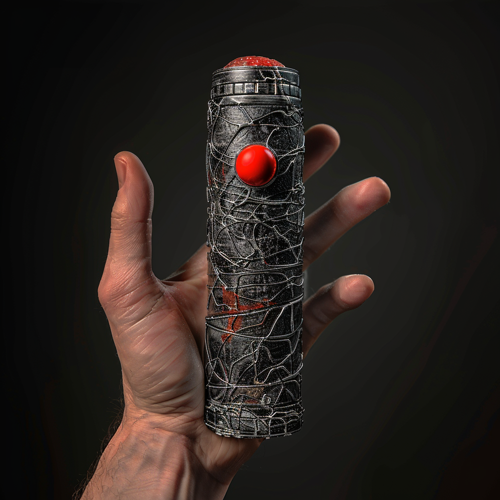 Graffiti cylinder with red button