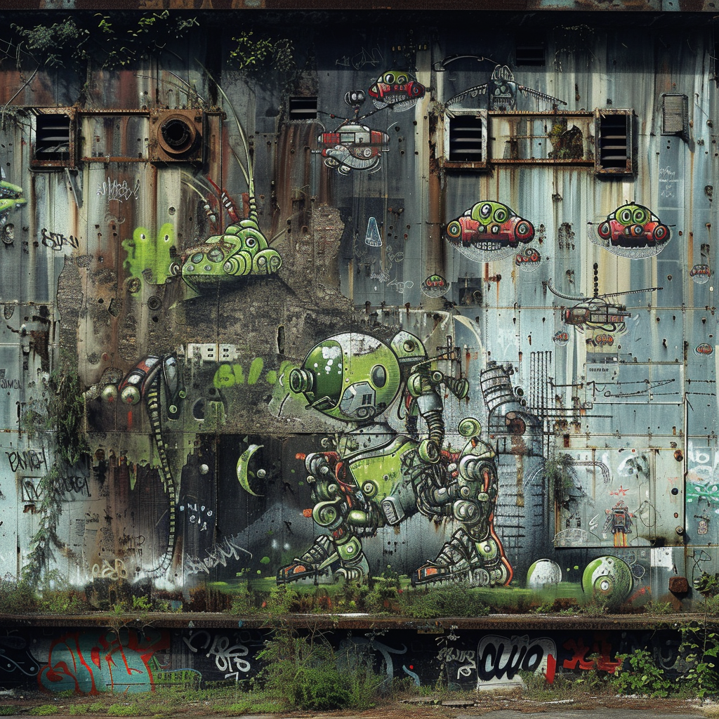 Graffiti of Space Robots and Alien Green Slime