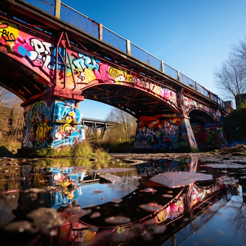 Colorful graffiti on bridge viaduct