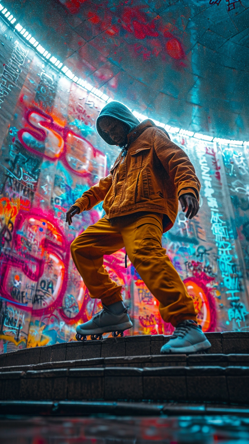 Graffiti wall with hip hop dancers