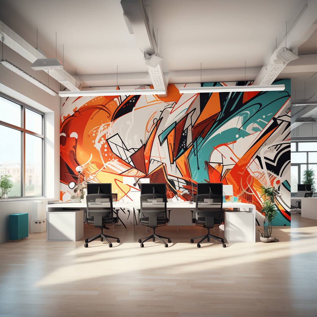 Unique graffiti art in office setting