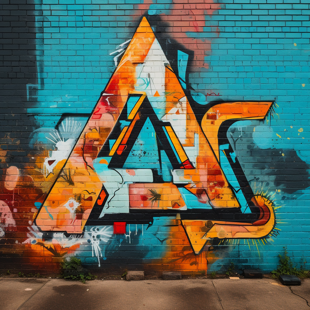 Vibrant graffiti art with abstract shapes and letter A