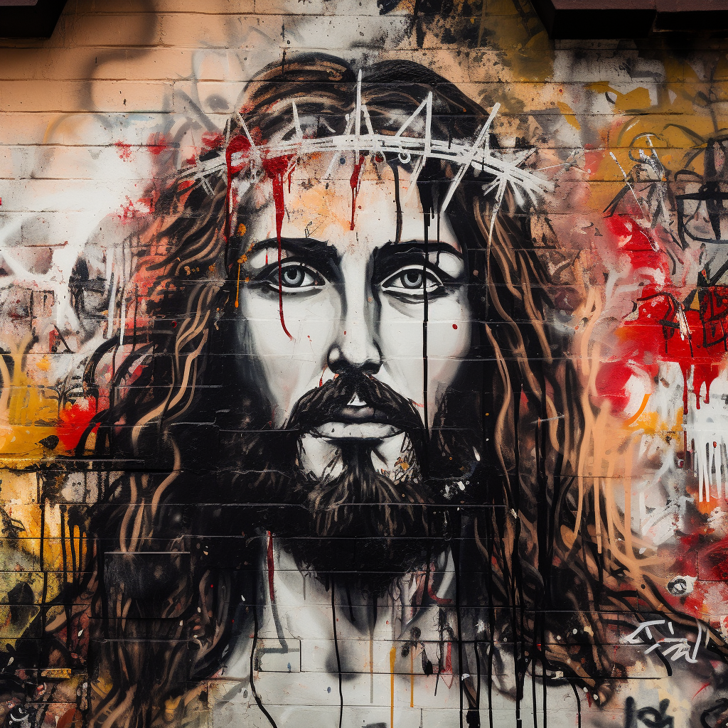 Detailed graffiti art portrayal of Jesus