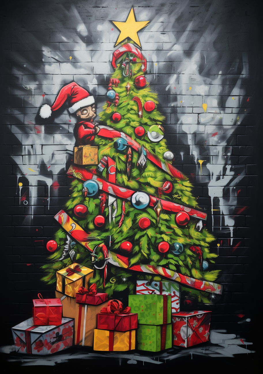 Colorful Christmas presents on graffiti street art