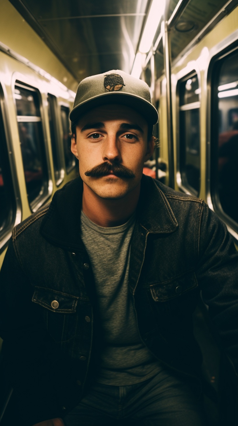 Guy with Mustache on Subway in New York