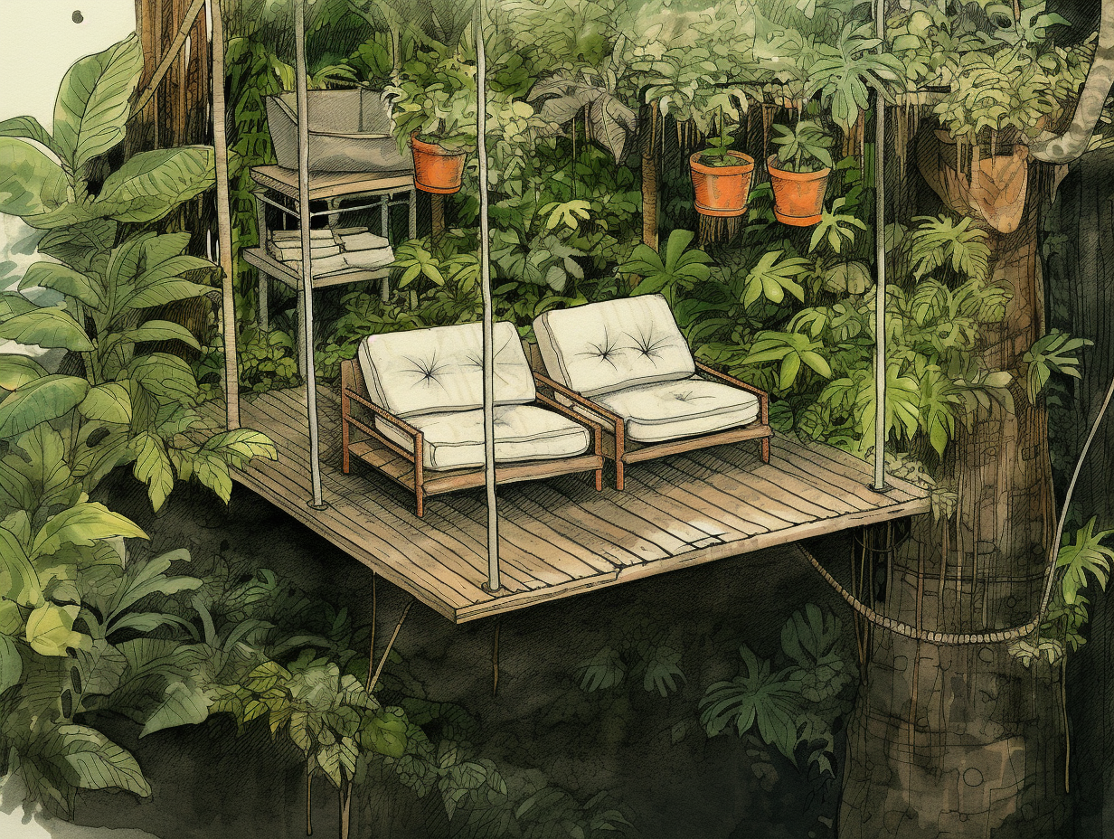 Two Sofas on Elevated Rainforest Platform