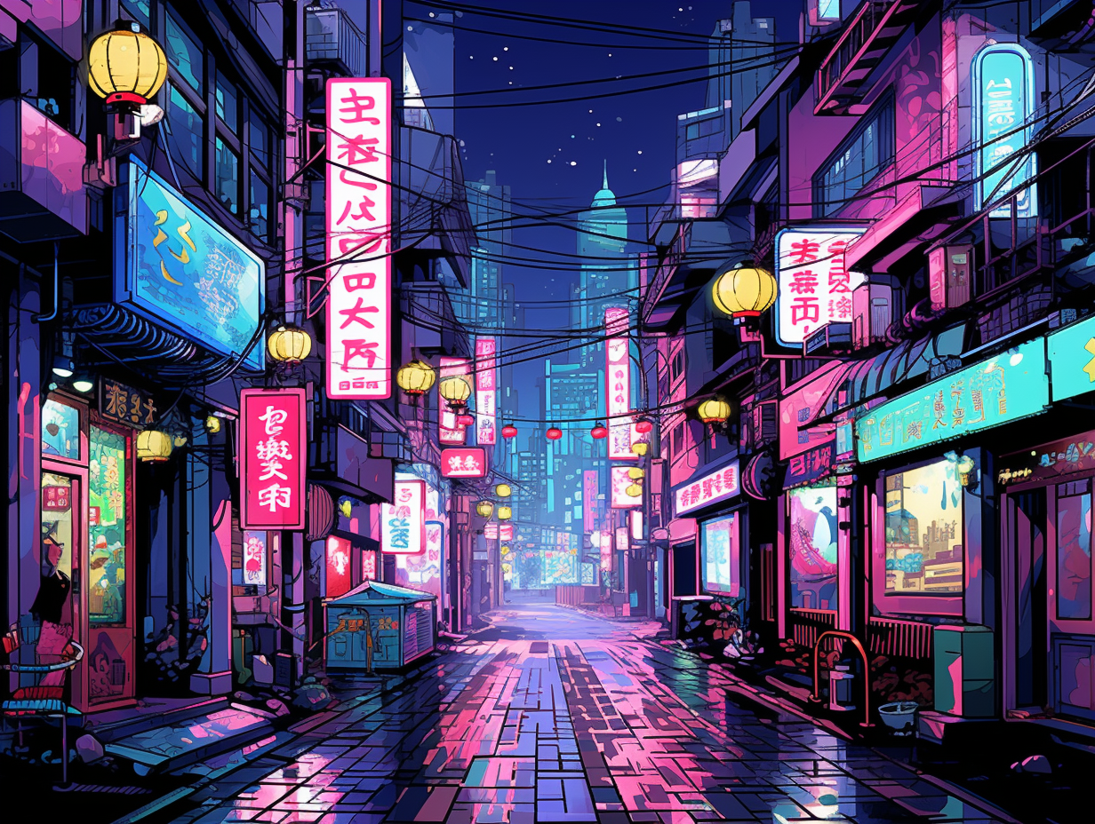 Grainy 60s Japanese City Night Illustration