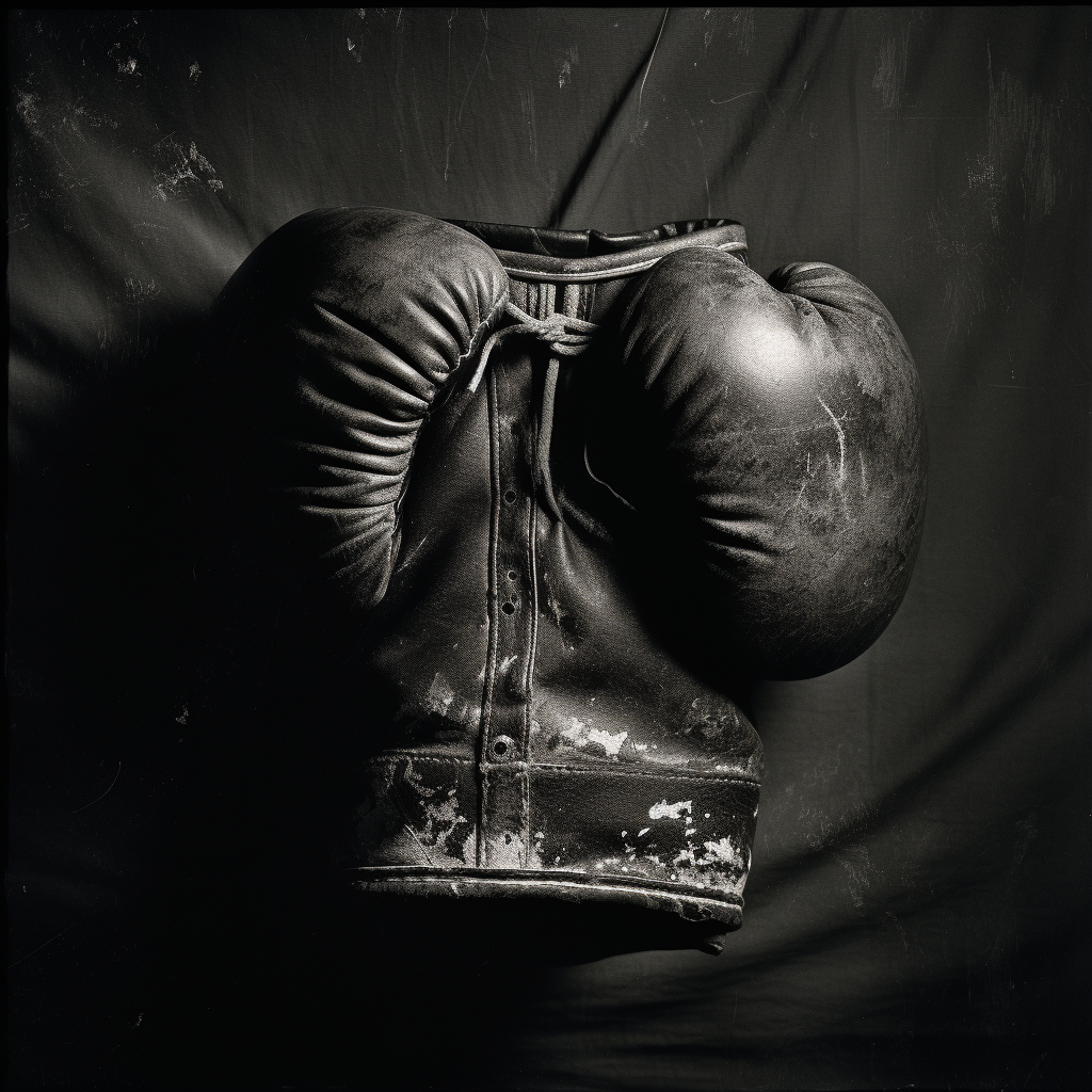 Vintage boxing glove in black and white