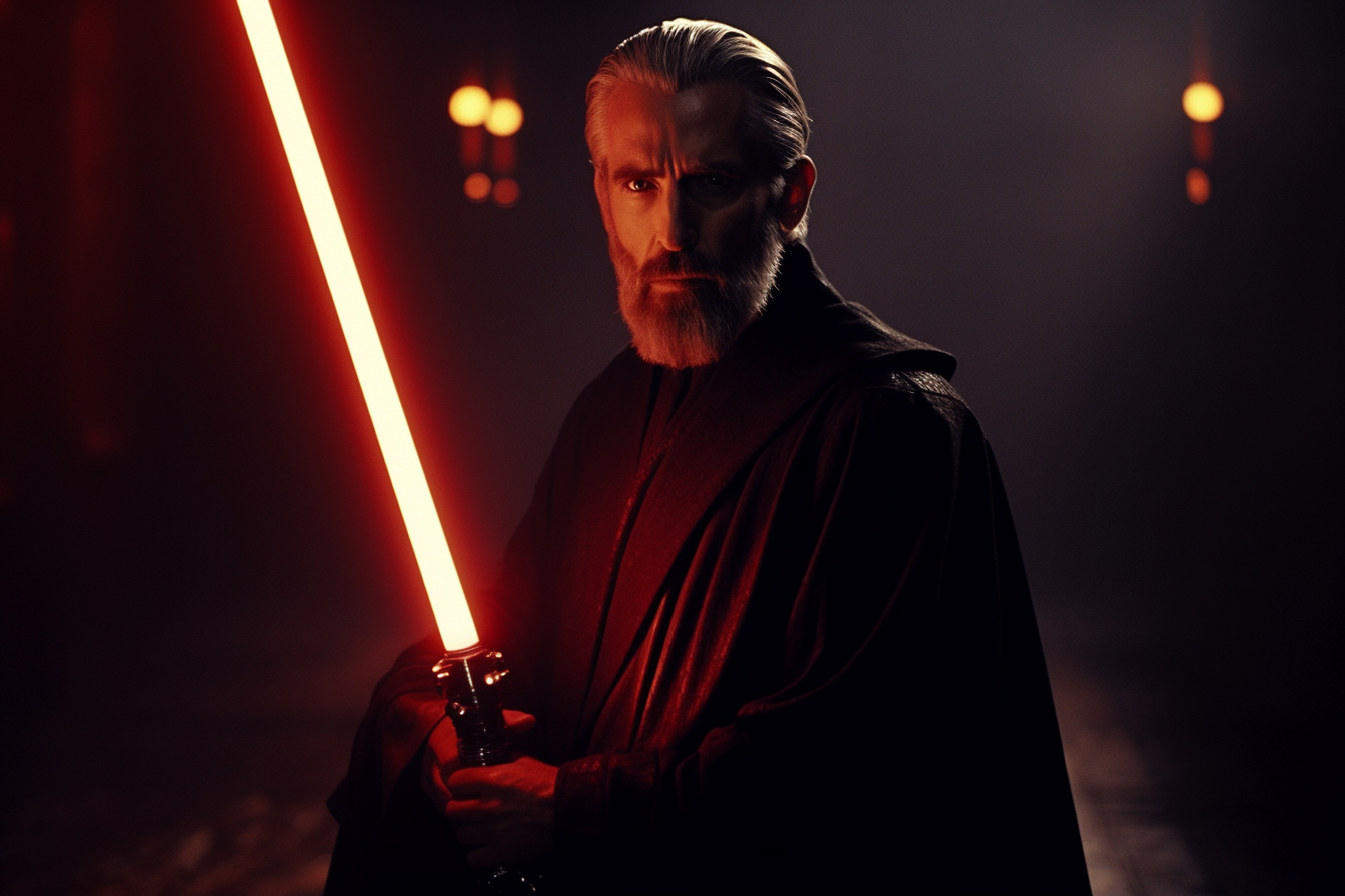 Count Dooku with ignited red lightsaber