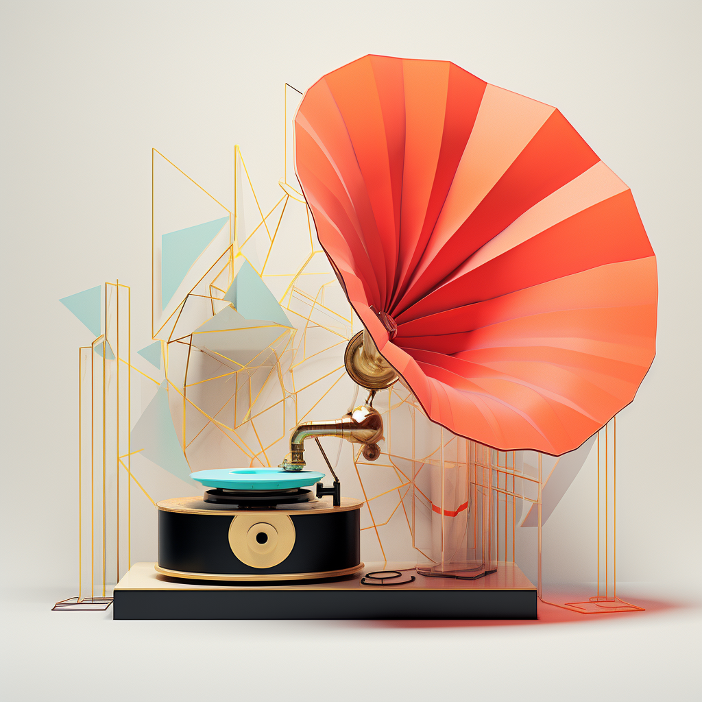 Vibrant gramophone player mixed media art