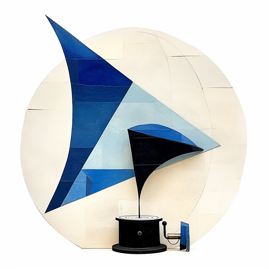 Gramophone made with paper and collage in blue