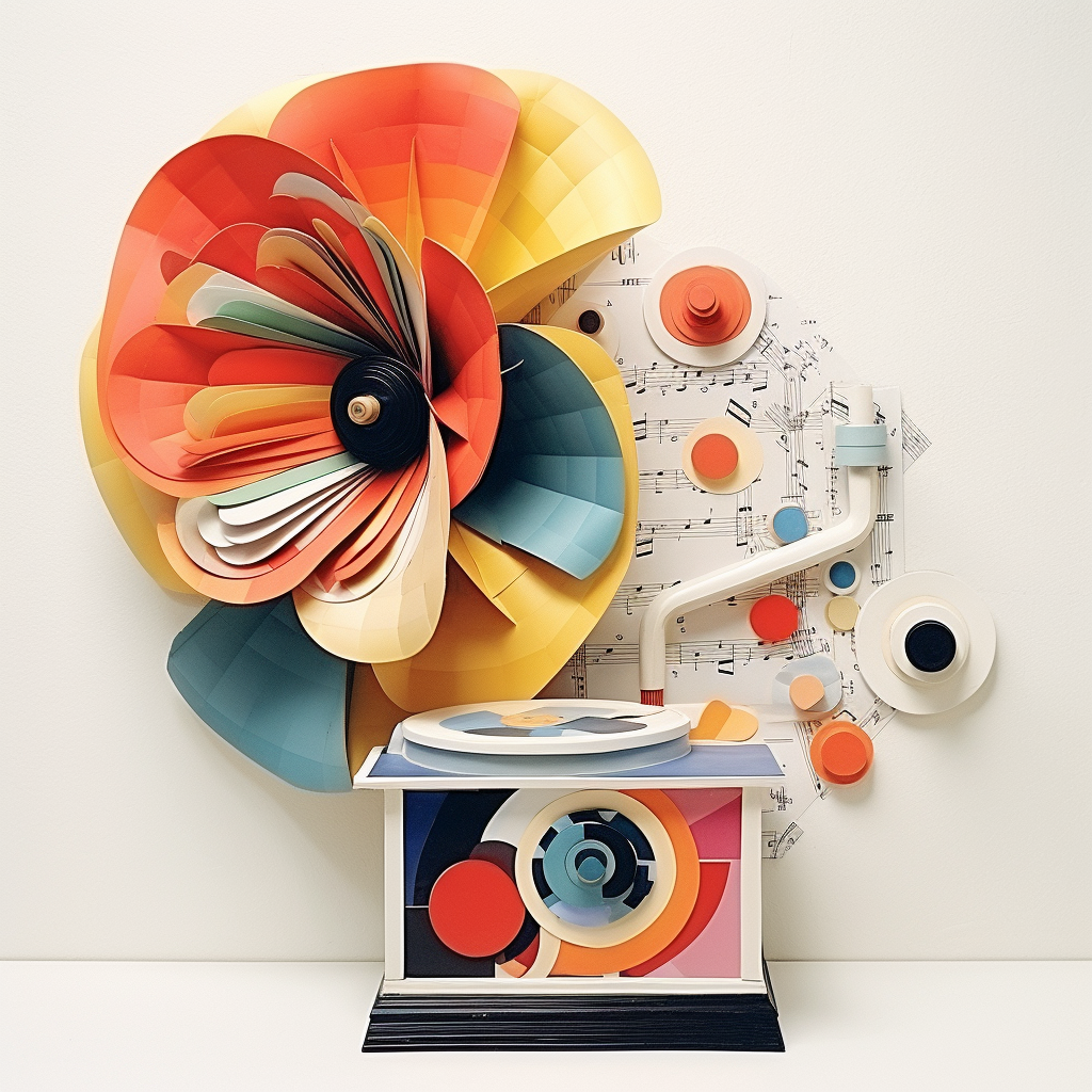 Vibrant gramophone made with paper and collage