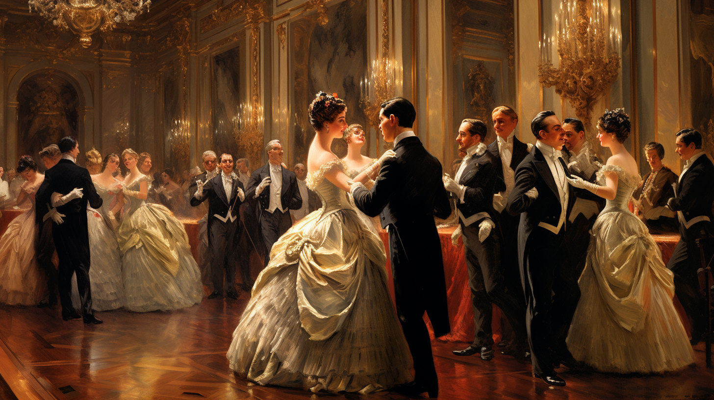 Opulent Viennese ballroom with quartet serenading