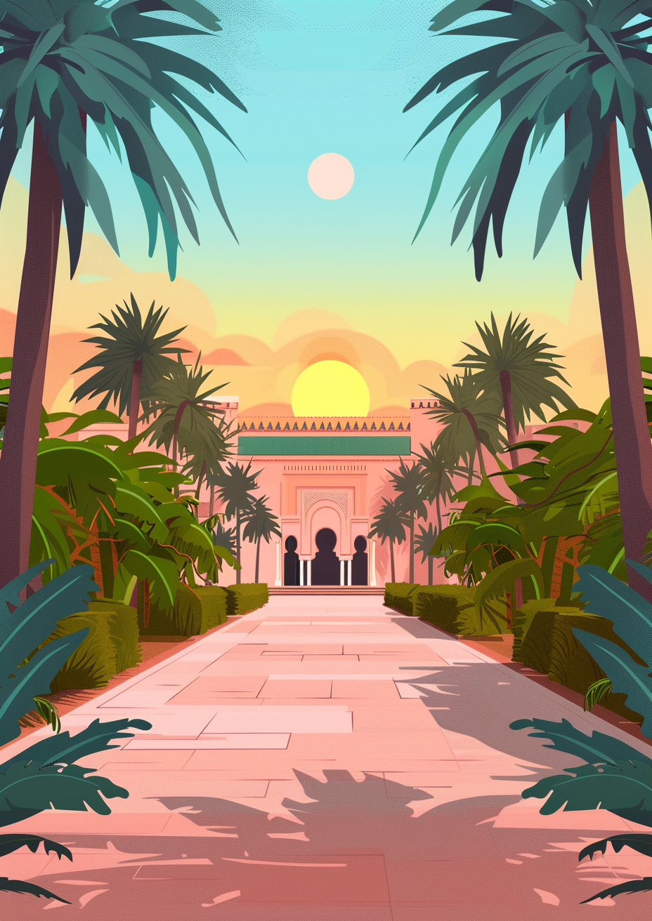 Grand Palais Marrakech Sunrise Illustration