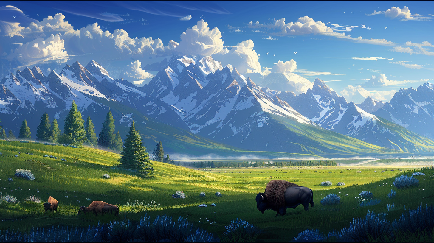 Grand Tetons Bison Landscape Scene