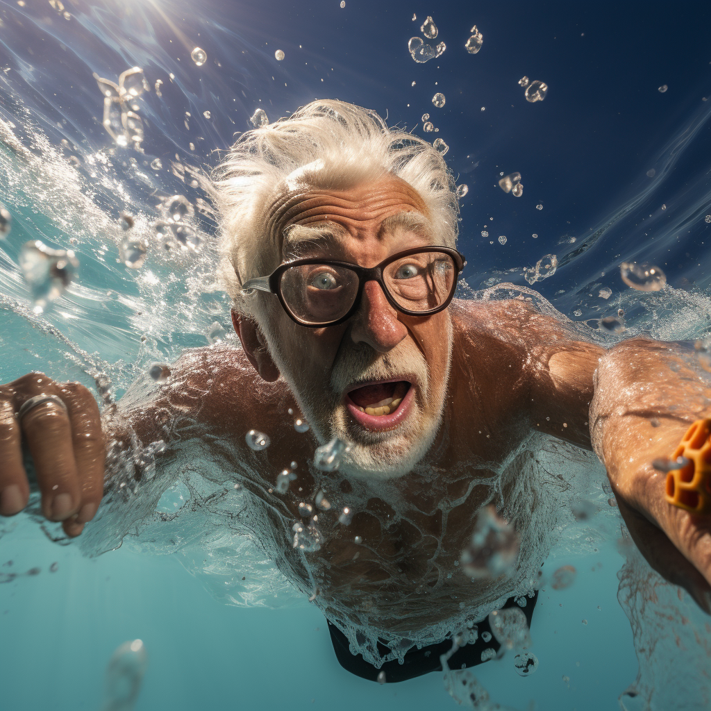 Elderly Man Enjoying Toffee Swim