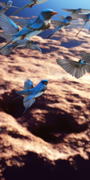 Group of Grandalas Flying in Blue with Cloud Background